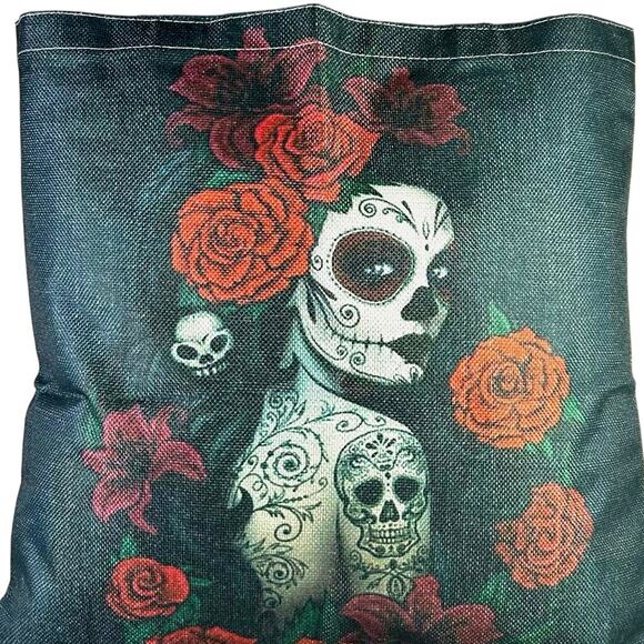 Day of the Dead Sugar Skull Roses Canvas Double Handle Tote Bag - Picture 2 of 3